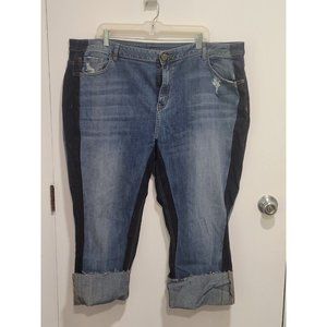 Lane Bryant 2 Tone Mid Rise Boot Cut Jeans Sz 26 Frayed Hem